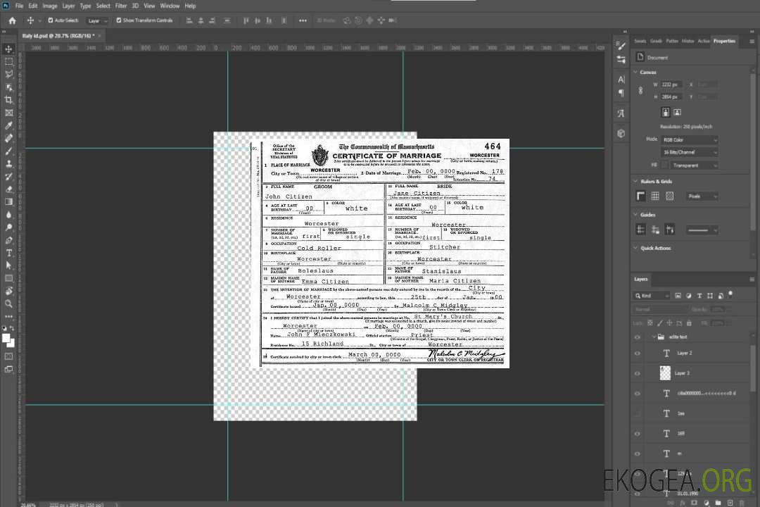 Modèle de certificat de mariage USA Massachusetts au format PSD template